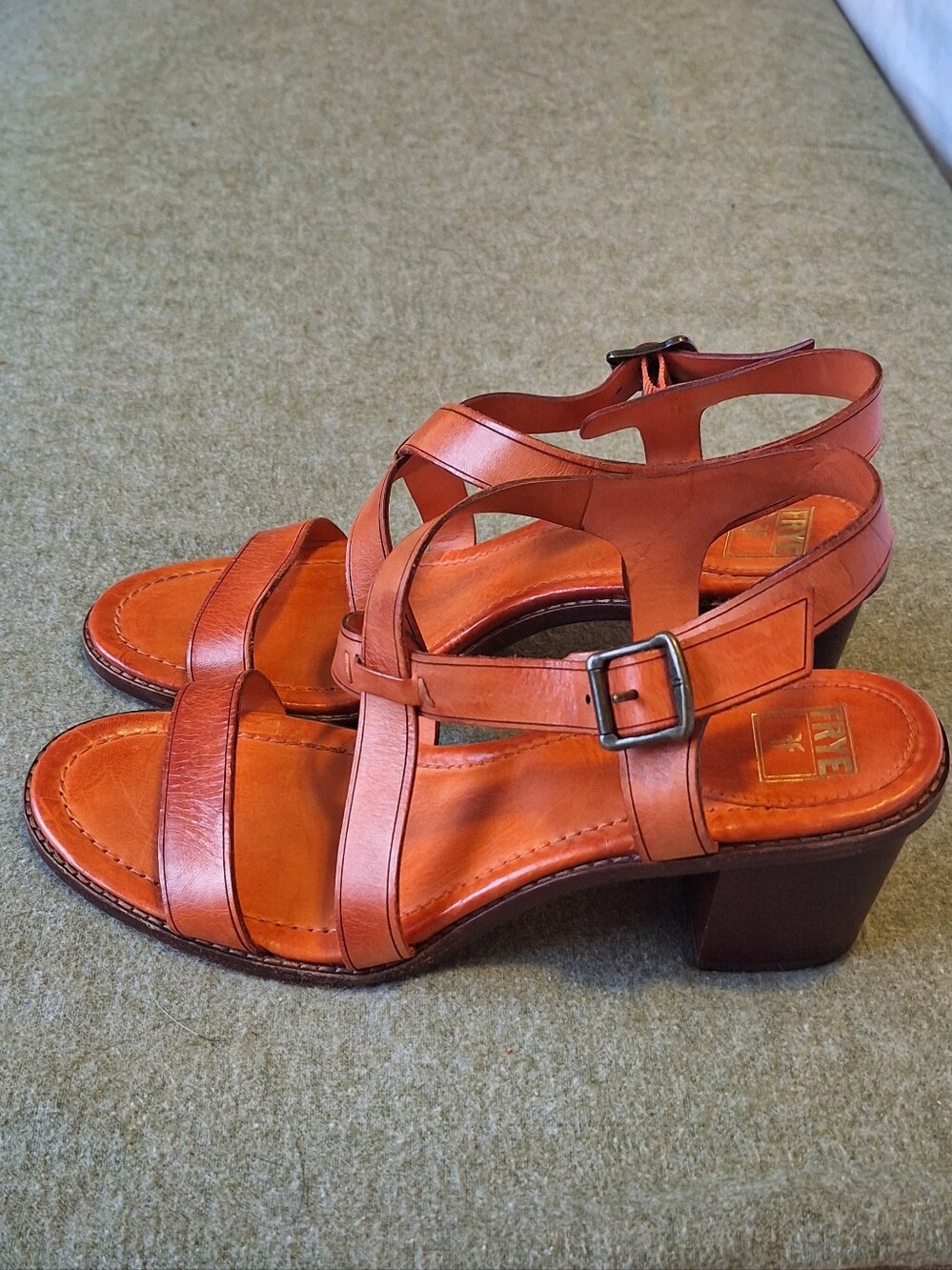 Frye Leather Strappy Block Heel Sandals Rust Orange Size 10